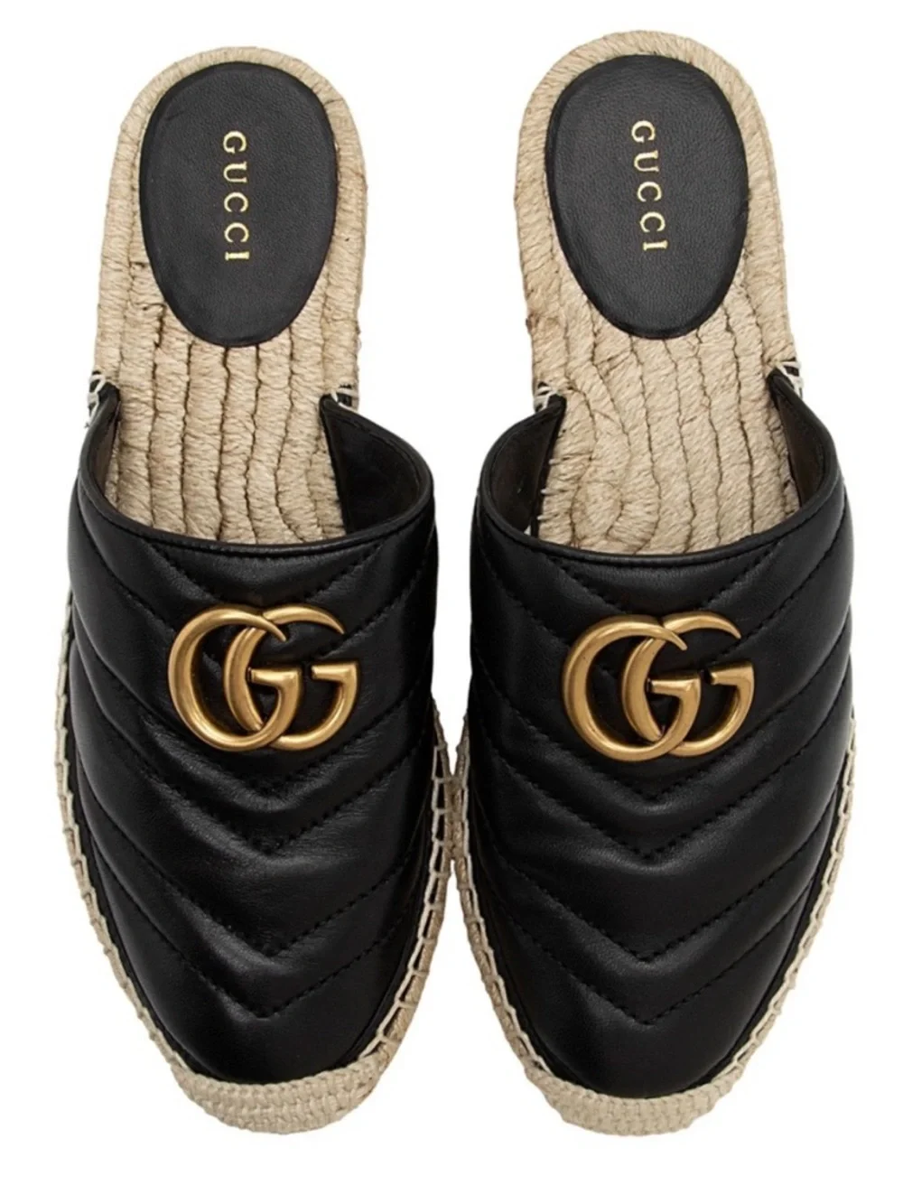 GUCCI GG Marmont Black Leather Espadrille Mules Slides - Picture 9 of 9